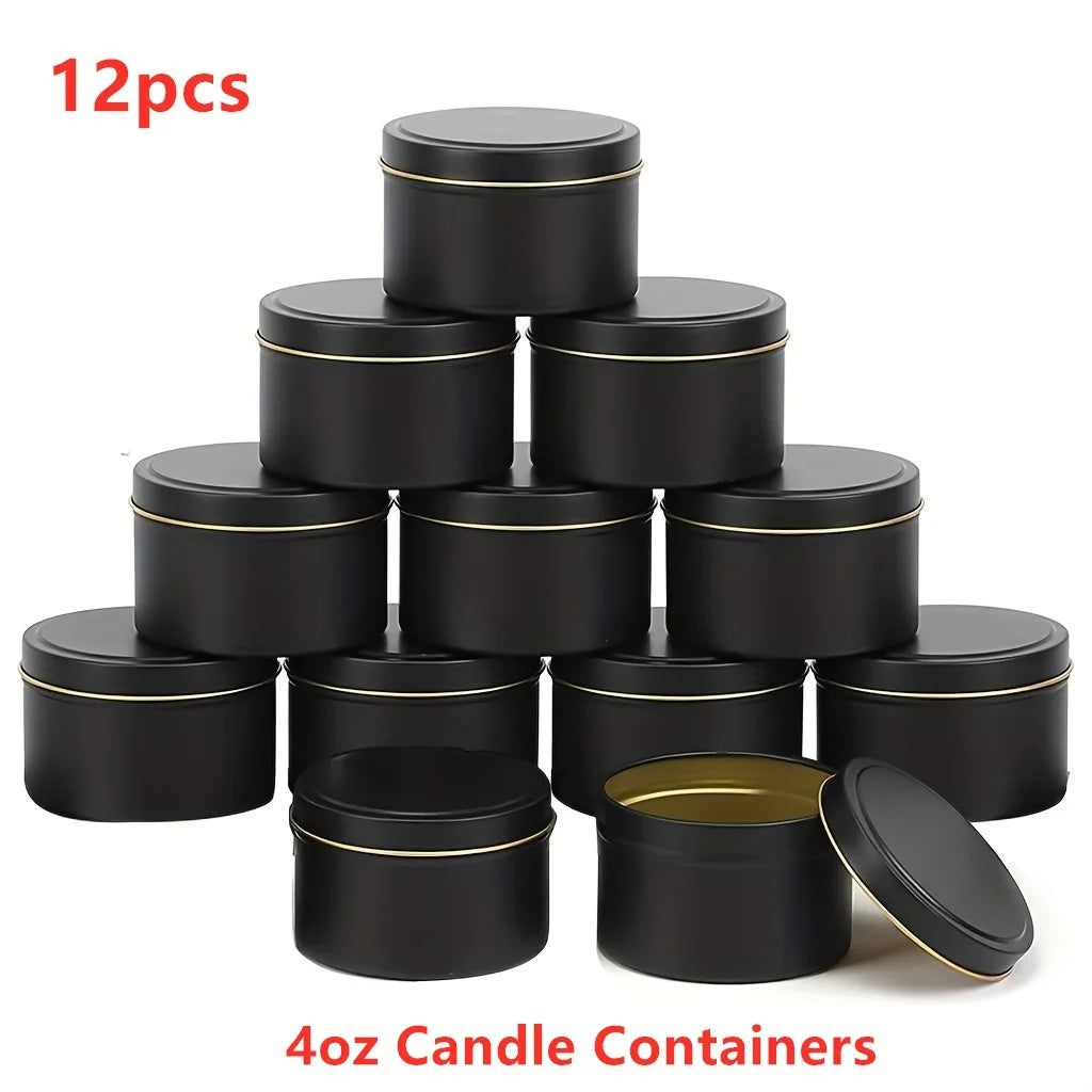 Lot de 12 Pots à Bougie 120ml – DIY Bougies – Or / Argent / Noir