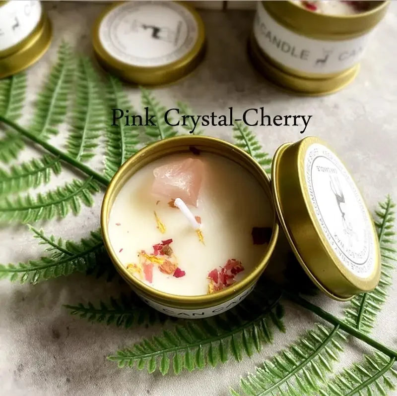 Bougie parfumée en cire de soja - pierre de cristal et fleurs séchées