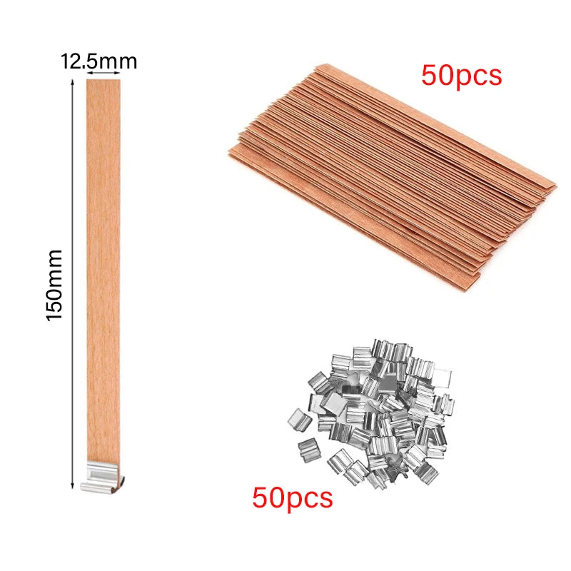 Lot de 30/50 Mèches en Bois avec Support Métallique – Mèches Sans Fumée pour Bougies DIY