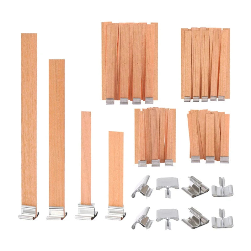 Lot de 30/50 Mèches en Bois avec Support Métallique – Mèches Sans Fumée pour Bougies DIY