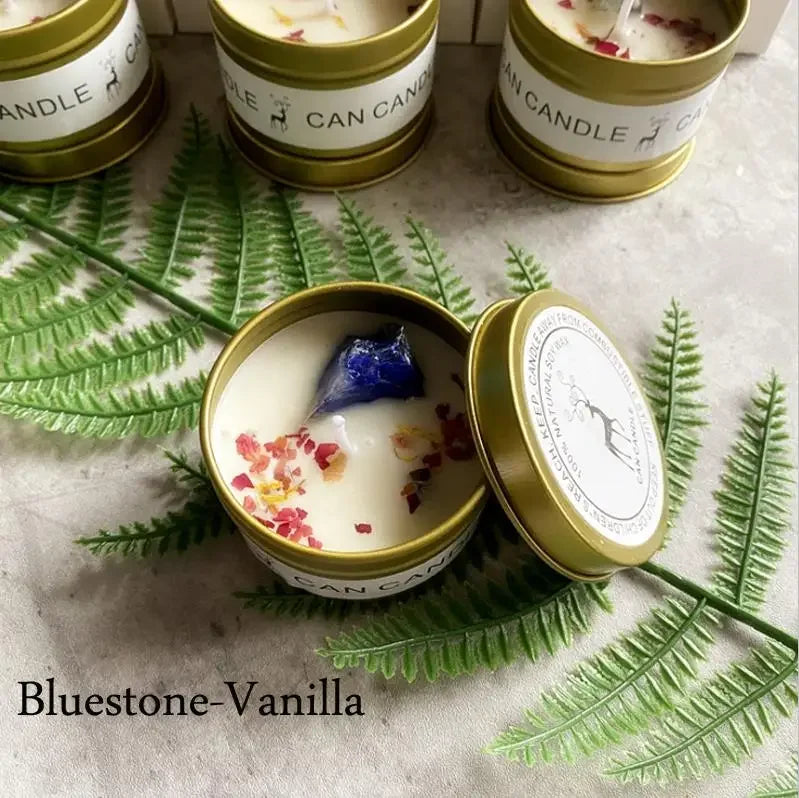 Bougie parfumée en cire de soja - pierre de cristal et fleurs séchées