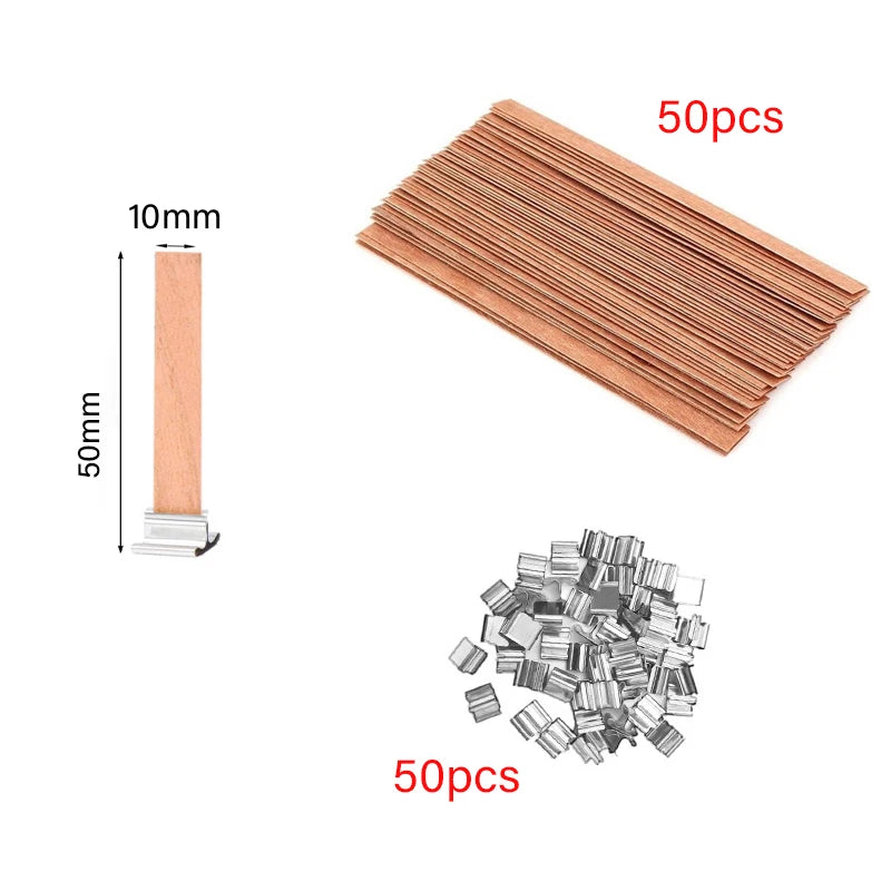 Lot de 30/50 Mèches en Bois avec Support Métallique – Mèches Sans Fumée pour Bougies DIY