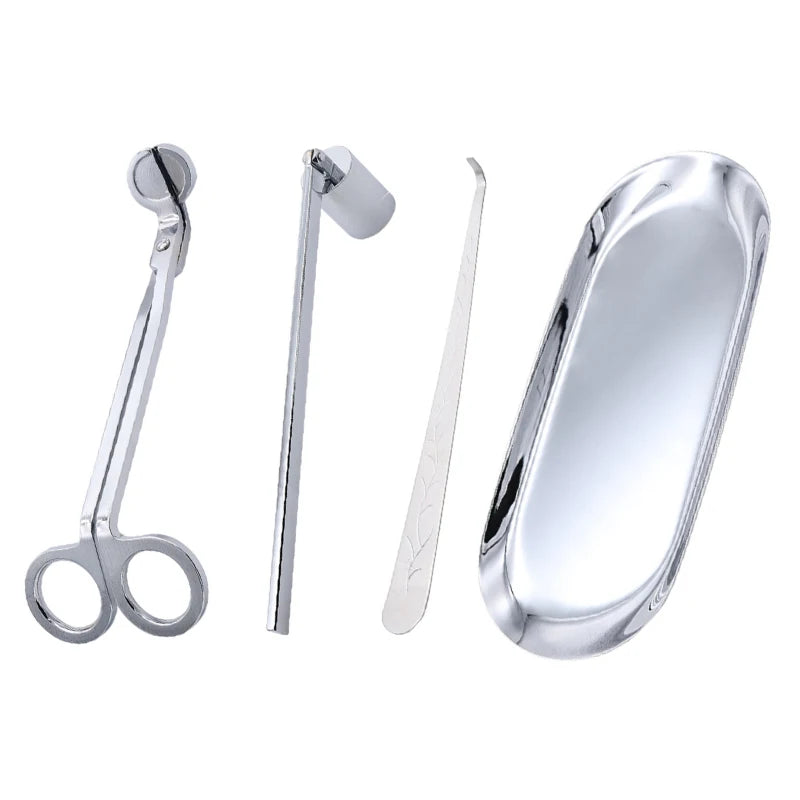 Kit 3/4 Pièces Outils pour Bougies – Coupe-mèche, Éteignoir, Crochet et Plateau