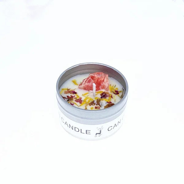 Bougie parfumée en cire de soja - pierre de cristal et fleurs séchées