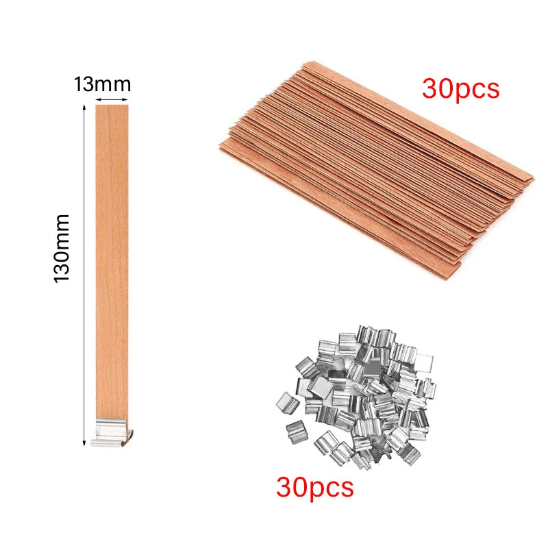 Lot de 30/50 Mèches en Bois avec Support Métallique – Mèches Sans Fumée pour Bougies DIY