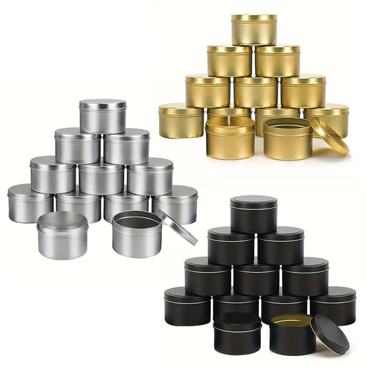 Lot de 12 Pots à Bougie 120ml – DIY Bougies – Or / Argent / Noir