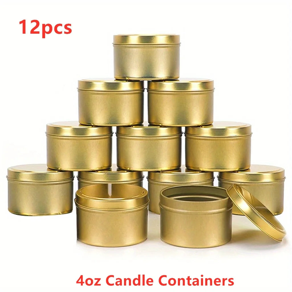 Lot de 12 Pots à Bougie 120ml – DIY Bougies – Or / Argent / Noir