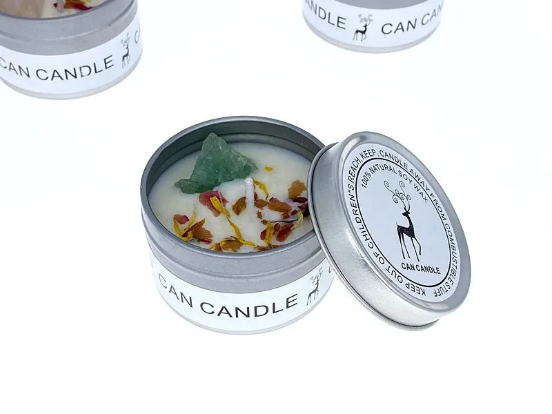 Bougie parfumée en cire de soja - pierre de cristal et fleurs séchées