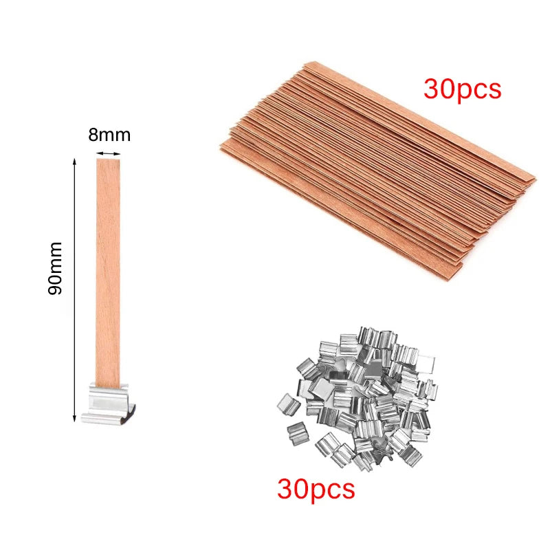 Lot de 30/50 Mèches en Bois avec Support Métallique – Mèches Sans Fumée pour Bougies DIY