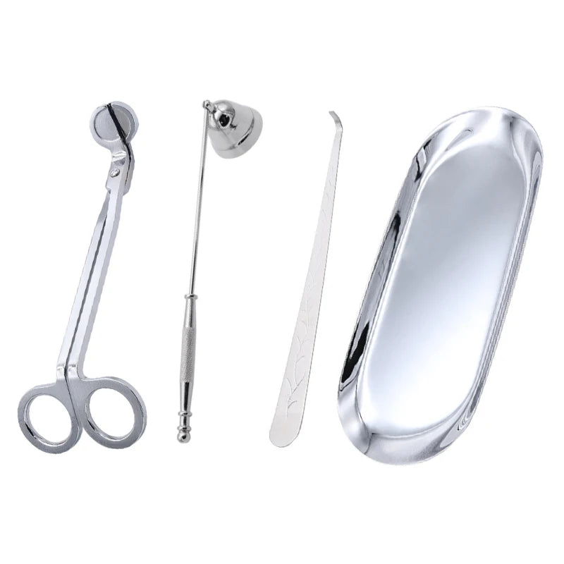 Kit 3/4 Pièces Outils pour Bougies – Coupe-mèche, Éteignoir, Crochet et Plateau