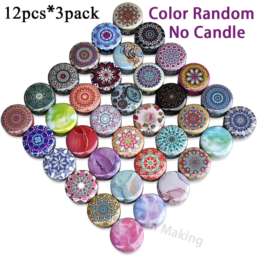 Lot de 36 Boîtes Métal Motifs Variés – Pots Vides pour Bougies DIY