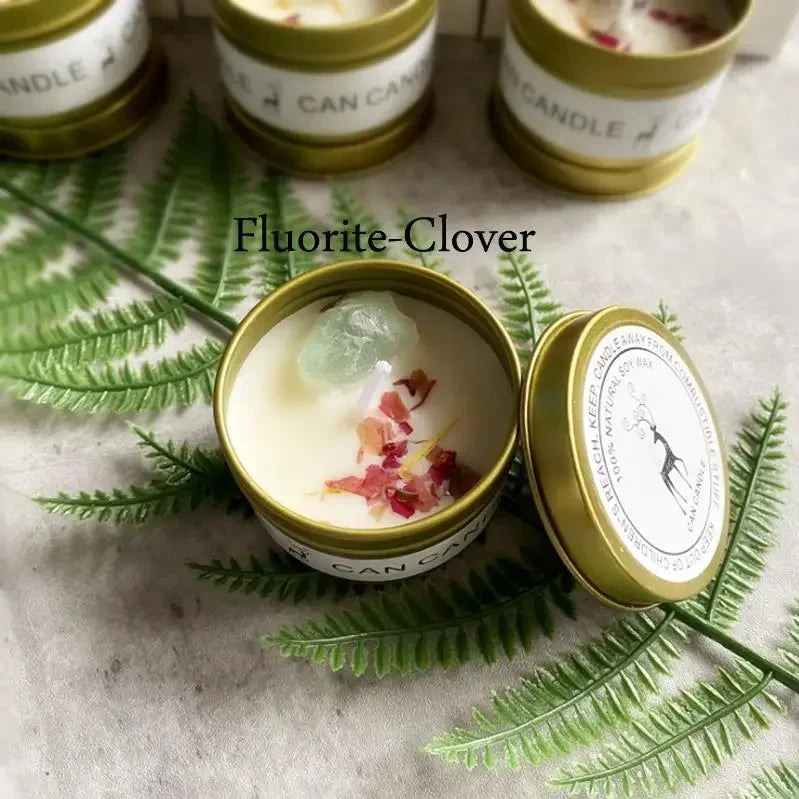 Bougie parfumée en cire de soja - pierre de cristal et fleurs séchées