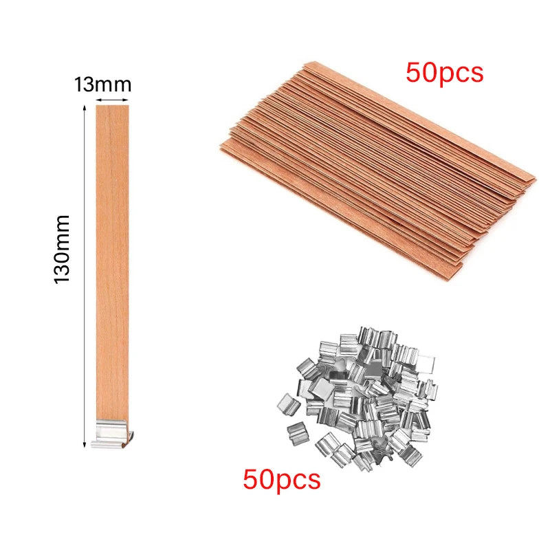 Lot de 30/50 Mèches en Bois avec Support Métallique – Mèches Sans Fumée pour Bougies DIY