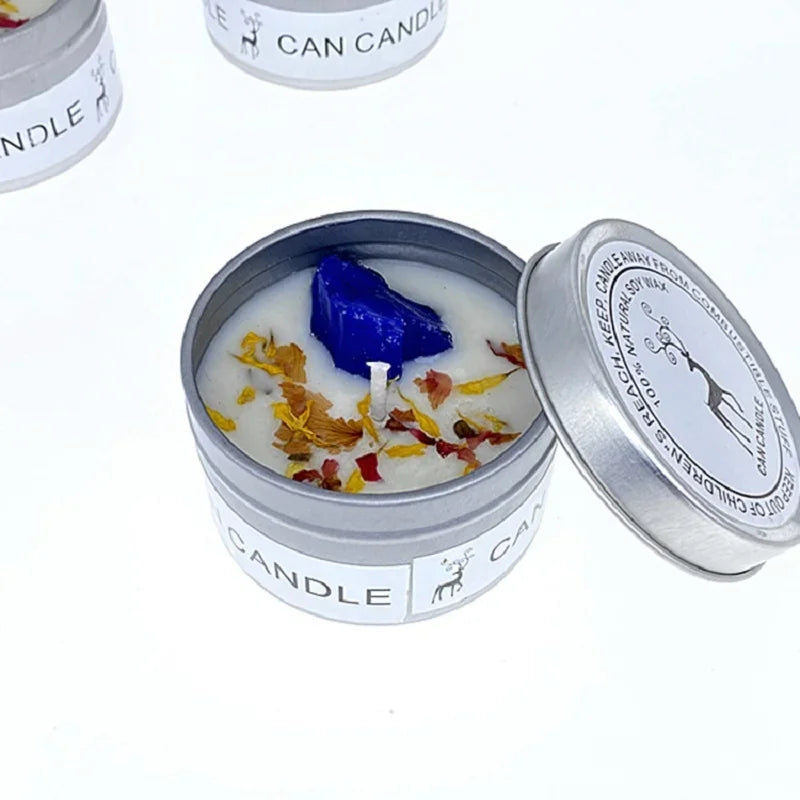 Bougie parfumée en cire de soja - pierre de cristal et fleurs séchées