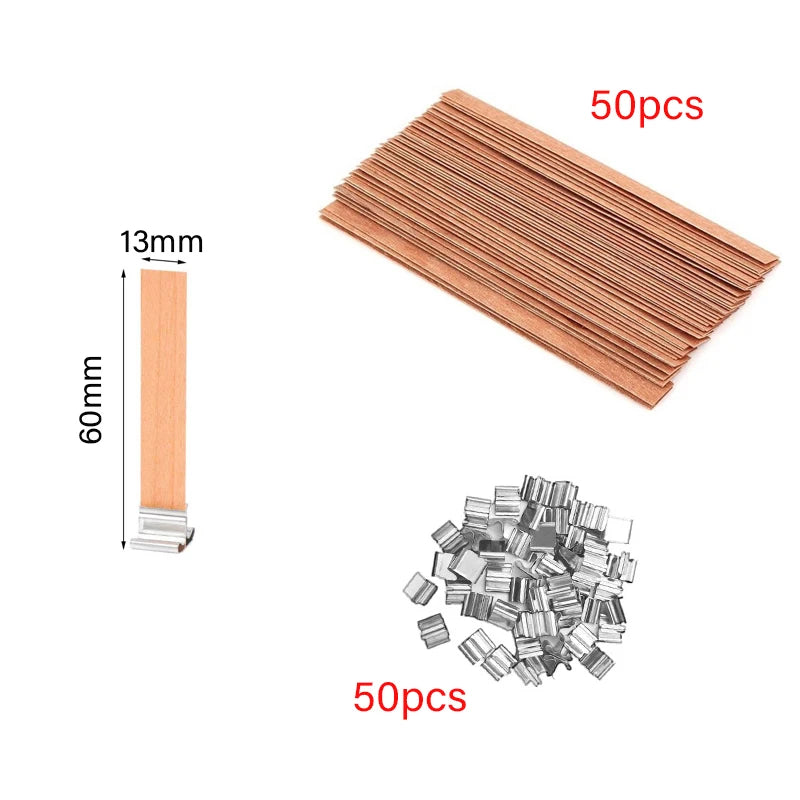 Lot de 30/50 Mèches en Bois avec Support Métallique – Mèches Sans Fumée pour Bougies DIY