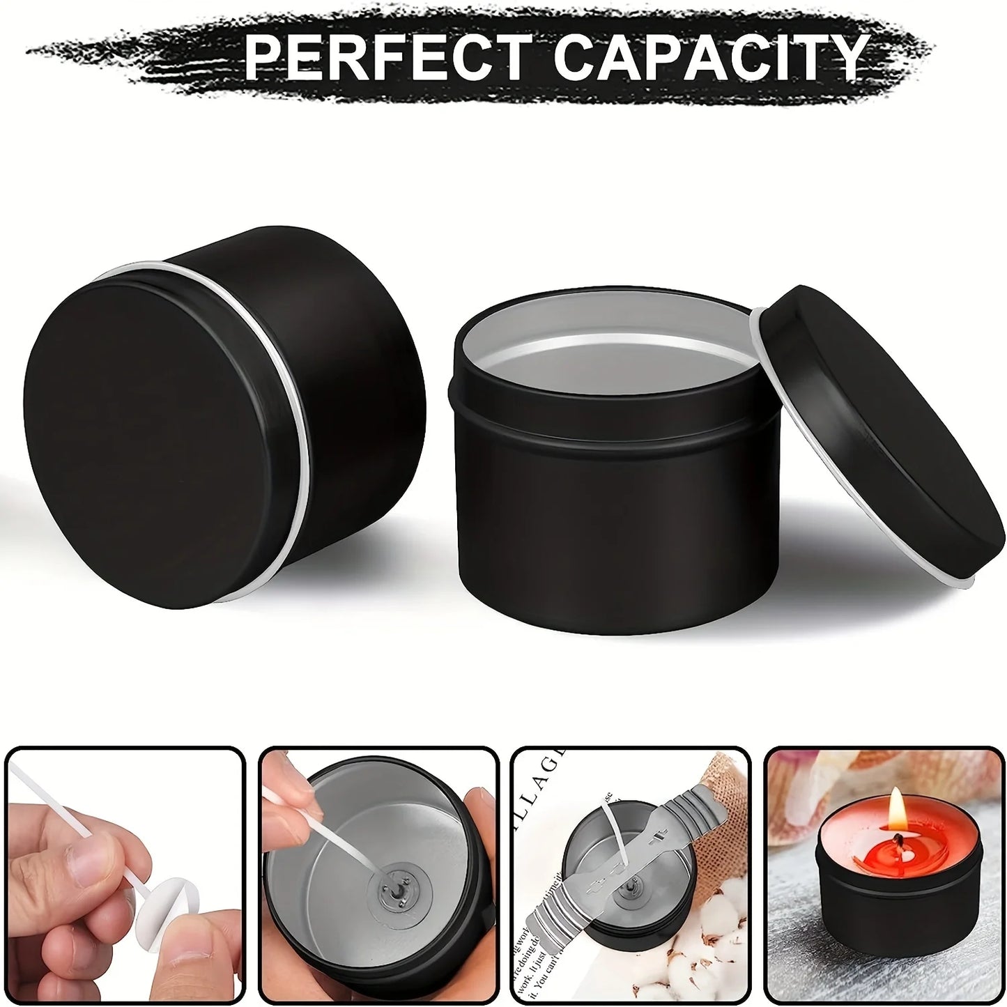 Lot de 12 Pots à Bougie 120ml – DIY Bougies – Or / Argent / Noir