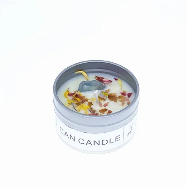 Bougie parfumée en cire de soja - pierre de cristal et fleurs séchées
