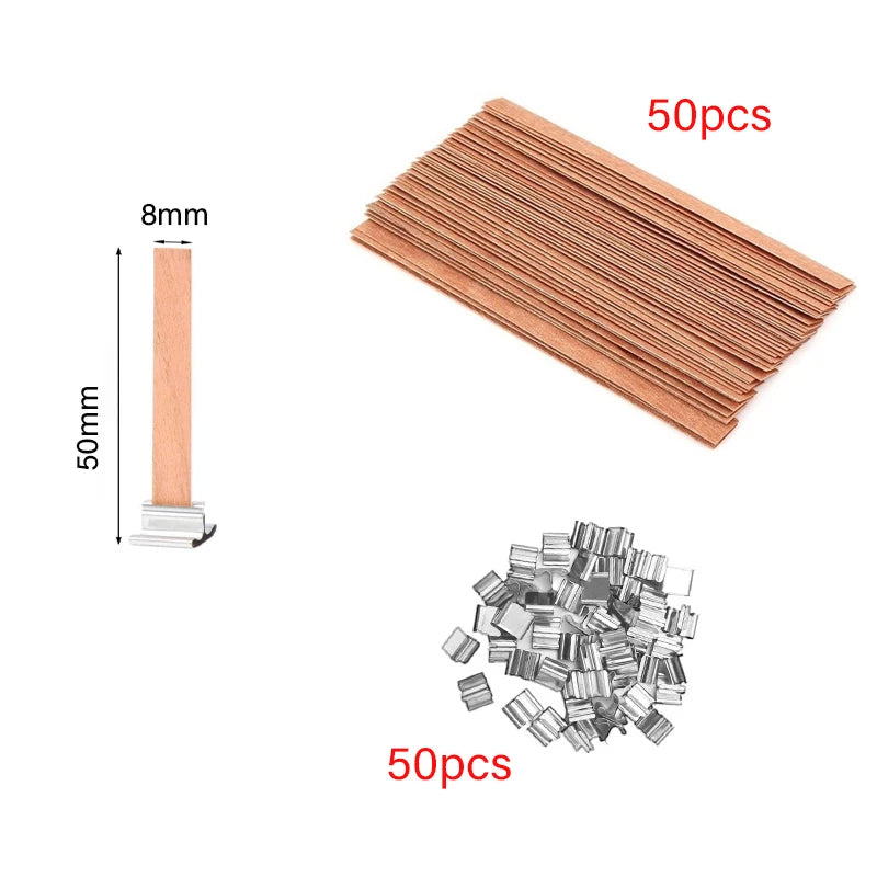 Lot de 30/50 Mèches en Bois avec Support Métallique – Mèches Sans Fumée pour Bougies DIY