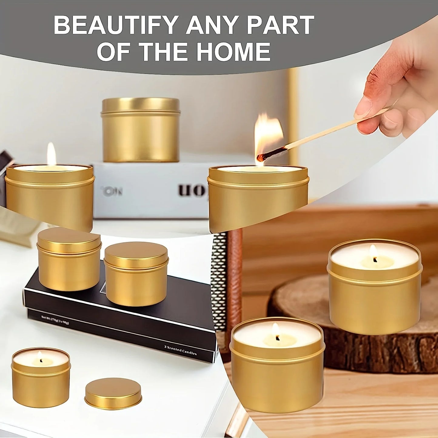 Lot de 12 Pots à Bougie 120ml – DIY Bougies – Or / Argent / Noir