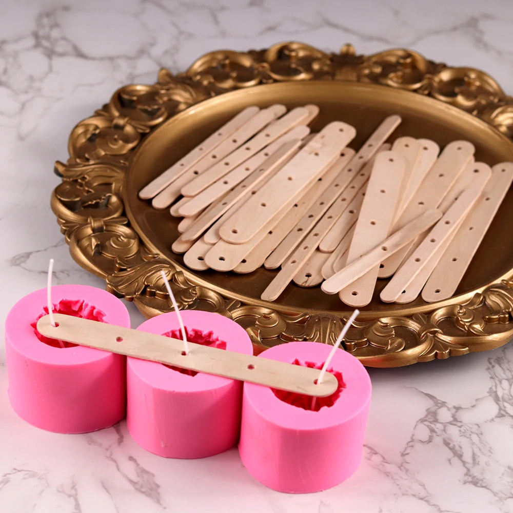 Support de Mèche en Bois avec Trous – Lot de 5/20/30 Pièces pour Bougies DIY