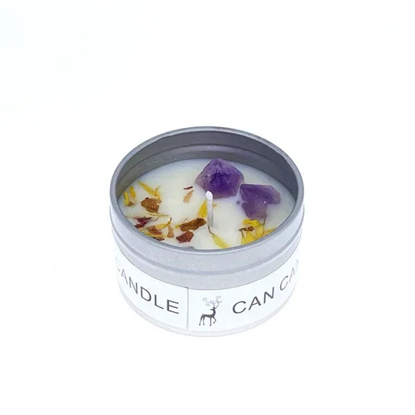 Bougie parfumée en cire de soja - pierre de cristal et fleurs séchées