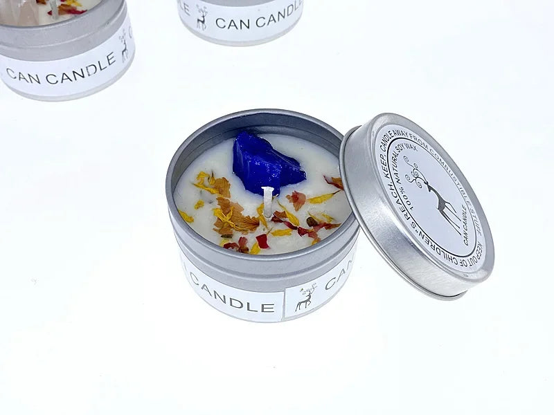 Bougie parfumée en cire de soja - pierre de cristal et fleurs séchées