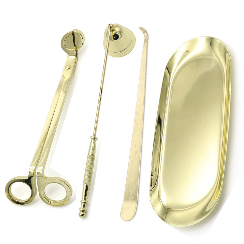 Kit 3/4 Pièces Outils pour Bougies – Coupe-mèche, Éteignoir, Crochet et Plateau