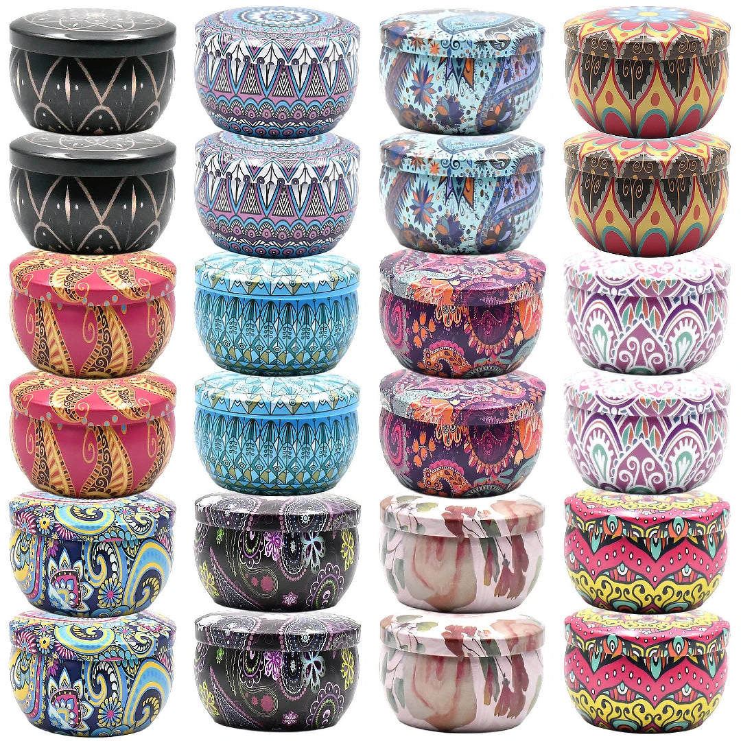 Lot de 36 Boîtes Métal Motifs Variés – Pots Vides pour Bougies DIY