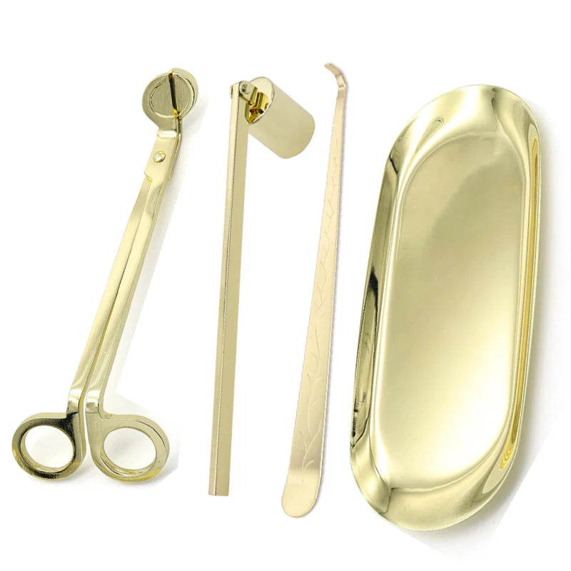 Kit 3/4 Pièces Outils pour Bougies – Coupe-mèche, Éteignoir, Crochet et Plateau