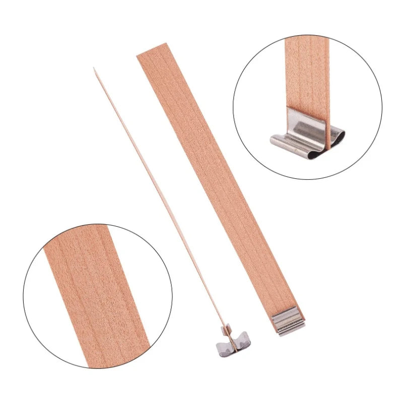 Lot de 30/50 Mèches en Bois avec Support Métallique – Mèches Sans Fumée pour Bougies DIY