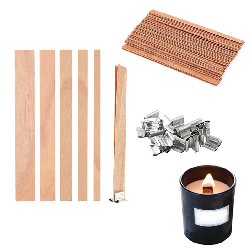 Lot de 30/50 Mèches en Bois avec Support Métallique – Mèches Sans Fumée pour Bougies DIY