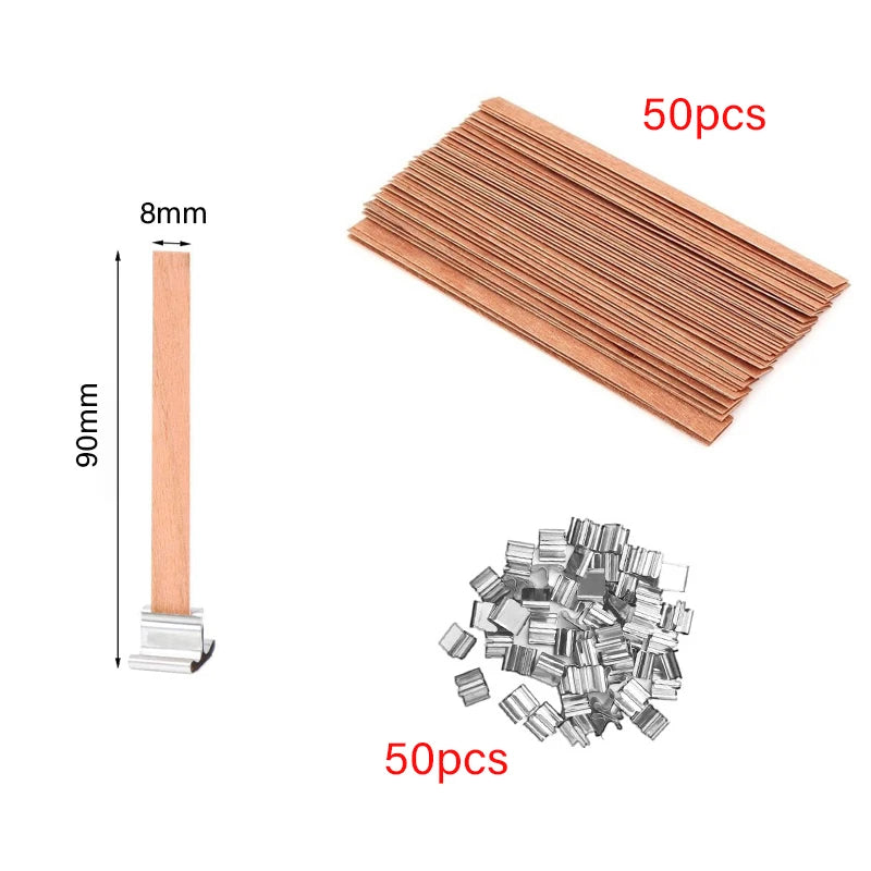 Lot de 30/50 Mèches en Bois avec Support Métallique – Mèches Sans Fumée pour Bougies DIY