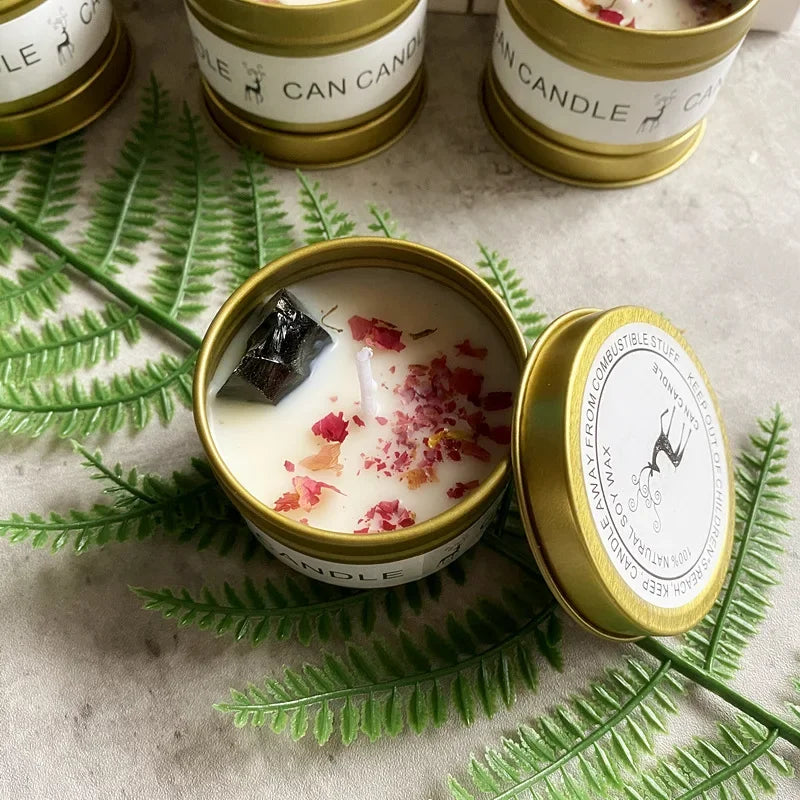 Bougie parfumée en cire de soja - pierre de cristal et fleurs séchées