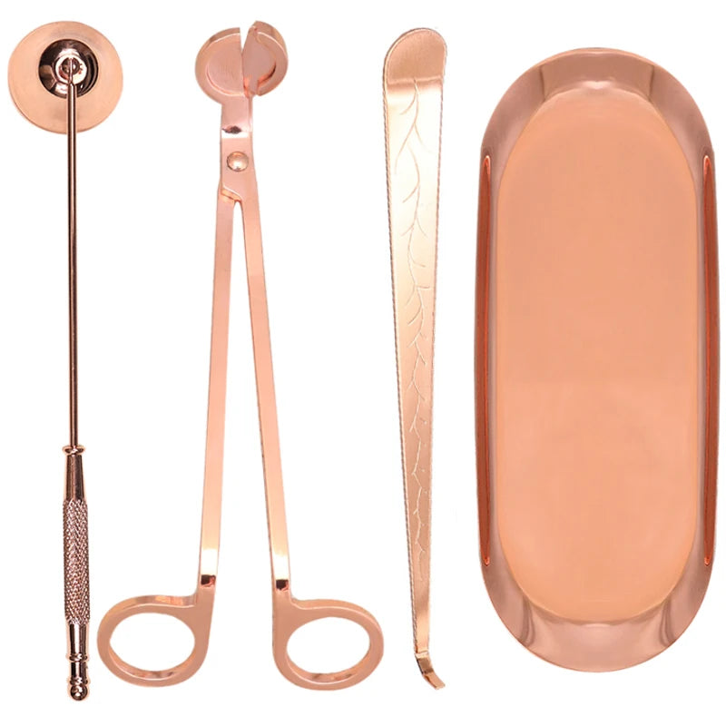 Kit 3/4 Pièces Outils pour Bougies – Coupe-mèche, Éteignoir, Crochet et Plateau
