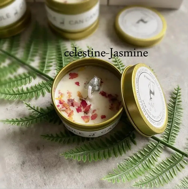 Bougie parfumée en cire de soja - pierre de cristal et fleurs séchées