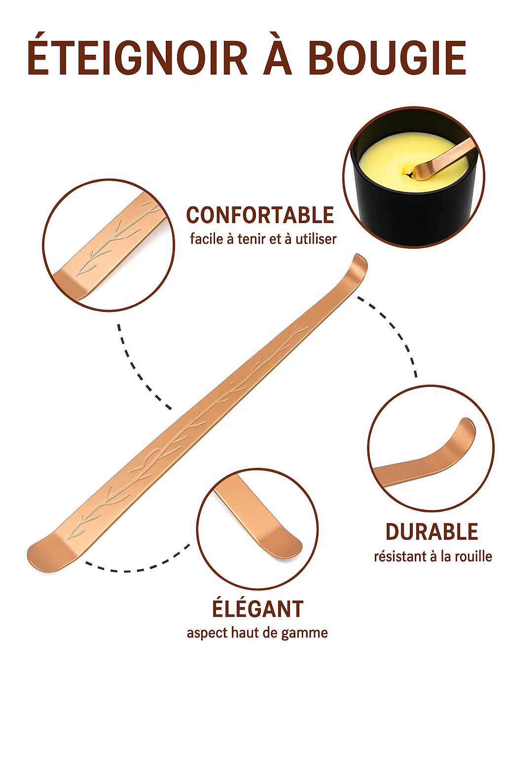 Kit 3/4 Pièces Outils pour Bougies – Coupe-mèche, Éteignoir, Crochet et Plateau